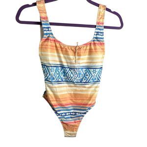 NWT Kenny Flowers Watercolors Orange and Blue One Piece Swimsuit - SMALL